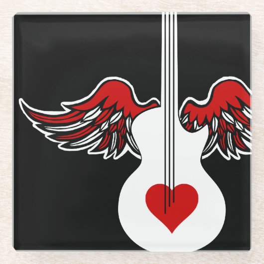 Dessous-de-verre En Verre Guitare du coeur volant (Devant)