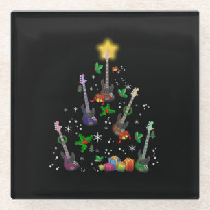 Dessous-de-verre En Verre Guitariste Noël Arbre Guitare Anniversaire