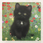 Dessous-de-verre En Verre Gustav Klimt Kitten<br><div class="desc">Dessous de verre en verre avec un chaton Gustav Klimt ! Ce chaton noir porte un collier d'argent et s'assoit dans un champ de fleurs rouges,  bleues,  blanches et jaunes. Un cadeau merveilleux pour les amateurs d'art amoureux des chats et autrichiens !</div>