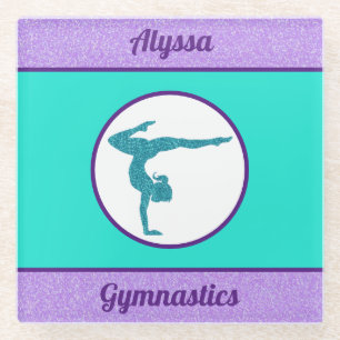 Dessous-de-verre En Verre Gymnastique Filles Tapisserie Violet / Turquoise