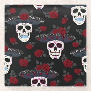 DESSOUS-DE-VERRE EN VERRE HALLOWEEN DAY OF THE DEAD CANDY SKULLS