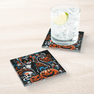 Dessous-de-verre En Verre Halloween Eerie Cat Skuls