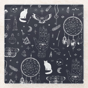 Dessous-de-verre En Verre Halloween Magic : Vintage Doodle Motif.