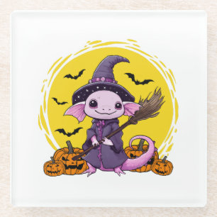 Dessous-de-verre En Verre Halloween sorcière mignonne Axolotl