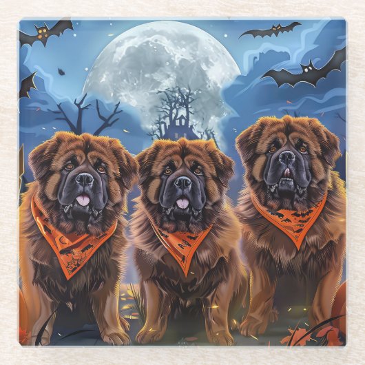 Dessous-de-verre En Verre Halloween Tibétain Mastiff Éffrayant (Devant)