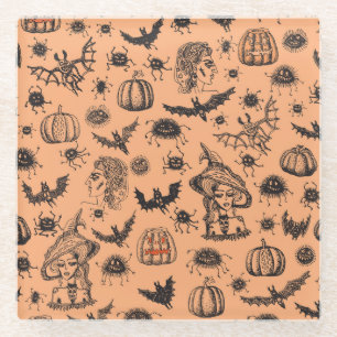 Dessous-de-verre En Verre Halloween Witch Silhouette : Motif de dessin animé