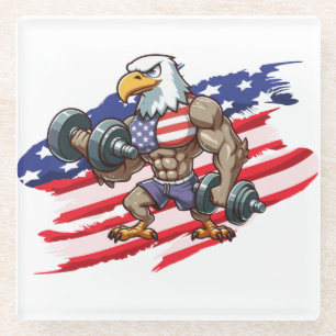 Dessous-de-verre En Verre haltérophilie patriotique États-Unis aigle chauve
