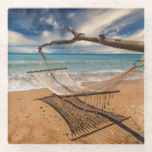 Dessous-de-verre En Verre Hamac sur le rivage