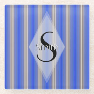 Dessous-de-verre En Verre HAMbWG - Bleu Art Déco avec Monogramme