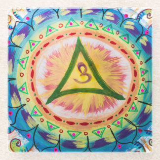 Dessous-de-verre En Verre Hand Painted Watercolor Om Mandala 