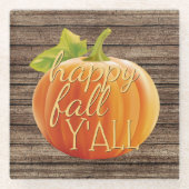 Dessous-de-verre En Verre Happy Fall Y'all Orange Citrouille sur Planks Moti (Devant)