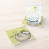 Dessous-de-verre En Verre Happy Sloth Aquarelle (Incliné)