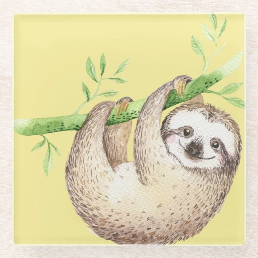 Dessous-de-verre En Verre Happy Sloth Aquarelle (Devant)