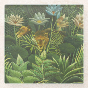 Dessous-de-verre En Verre Henri Rousseau Jungle Tropical Lion Impression Vin