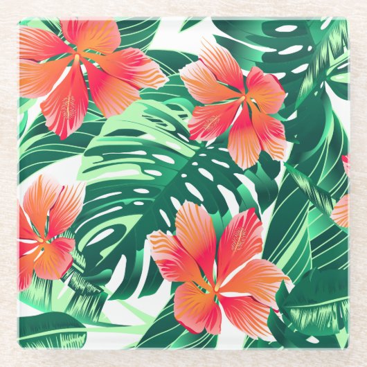 Dessous-de-verre En Verre Hibiscus à l'orange tropicale (Devant)