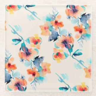 Dessous-de-verre En Verre Hibiscus Flowers : Motif d'illustration aquarelle