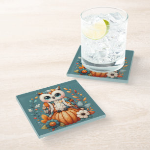 Dessous-de-verre En Verre Hibou Patchwork sur Citrouille — Cottagecore Autom
