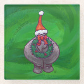 Dessous-de-verre En Verre Hippo Festif Sur Vert (Devant)