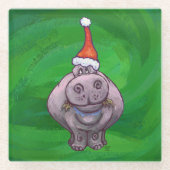 Dessous-de-verre En Verre Hippo Festif Sur Vert (Devant)