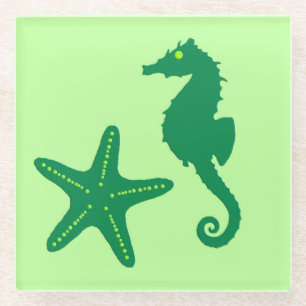 Dessous-de-verre En Verre Hippocampe et poisson-étoiles - citron vert et éme