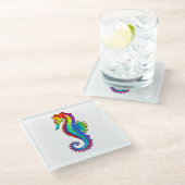 Dessous-de-verre En Verre Hippocampe polygonal arc-en-ciel (Incliné)