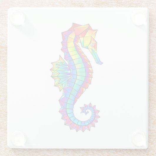 Dessous-de-verre En Verre Hippocampe polygonal arc-en-ciel (Dos)