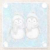 Dessous-de-verre En Verre Hiver Bleu Aquarelle Pingouins Écarts Casquette (Dos)