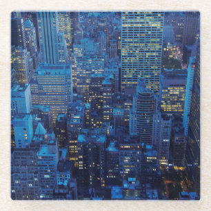 Dessous-de-verre En Verre Horizon de NYC, vue courbe au crépuscule