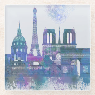 Dessous-de-verre En Verre Horizon de Paris - bleu d'aquarelle
