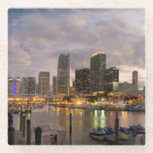 Dessous-de-verre En Verre Horizon financier de Miami au crépuscule