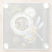 Dessous-de-verre En Verre Horloge à vapeur avec libellule mécanique (Dos)