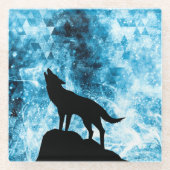 Dessous-de-verre En Verre Howling Wolf Hiver neige bleue fumée Abstraite (Devant)