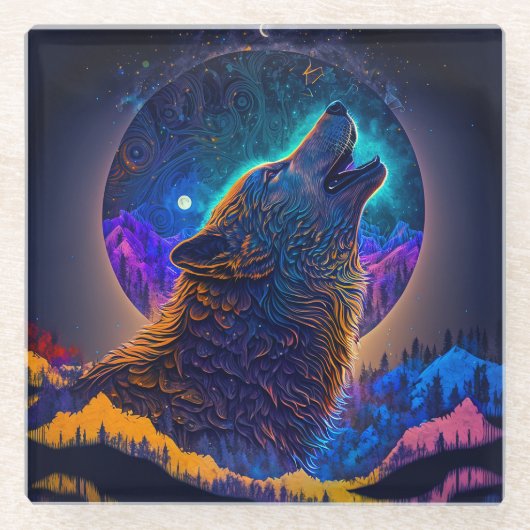 Dessous-de-verre En Verre Howling Wolf Surreal Imaginaire (Devant)