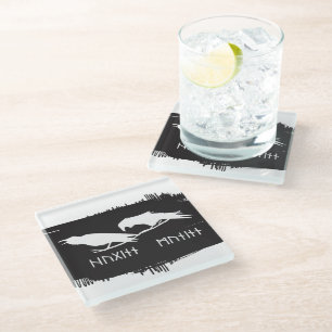 Dessous-de-verre En Verre Huginn et Muninn Corbeaux Vikings Encre Norse