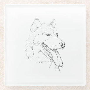 Dessous-de-verre En Verre Husky sibérien – Dessin au trait minimaliste de ch
