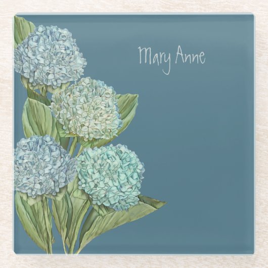 Dessous-de-verre En Verre Hydrangea Bleu (Devant)