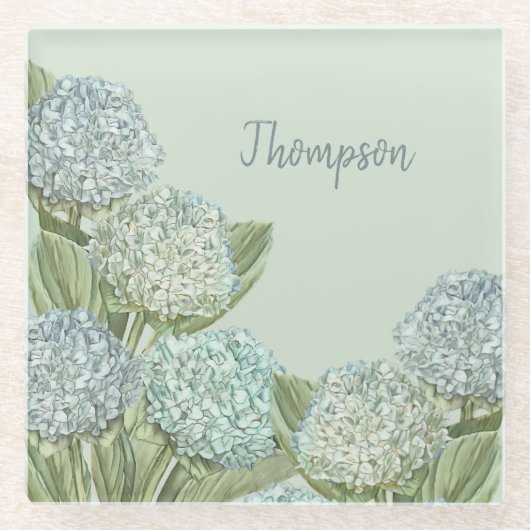 Dessous-de-verre En Verre Hydrangea Bleu/Vert Sage (Devant)