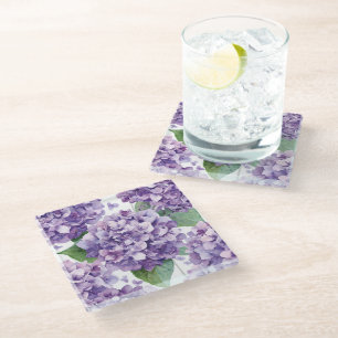 Dessous-de-verre En Verre Hydrangea Violette Fleur Lavande Aquarelle 