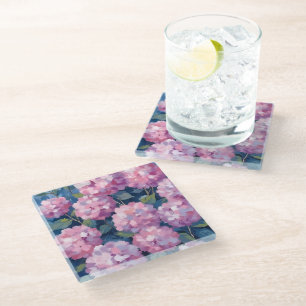 Dessous-de-verre En Verre Hydrangeas Florales Rose Tendre