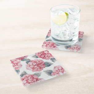 Dessous-de-verre En Verre Hydrangeas Roses Peinture Florale Aquarelle Fleurs