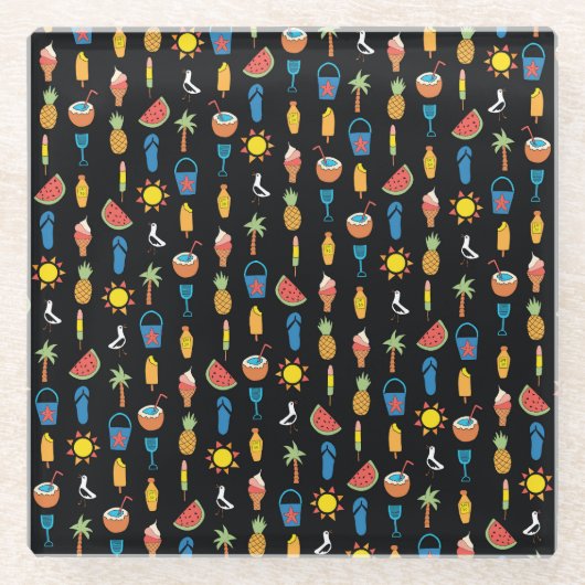 Dessous-de-verre En Verre Icônes d'été Black Seamless Arrière - plan (Devant)