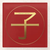 Dessous-de-verre En Verre Idéogramme Or Rat chinois Année Zodiac Anniversair (Devant)