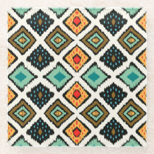 Dessous-de-verre En Verre Ikat géométrique, folklore texture tribale.