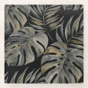 Dessous-de-verre En Verre Île de Moku Aquarelle Hawaïenne Monstera - Noir