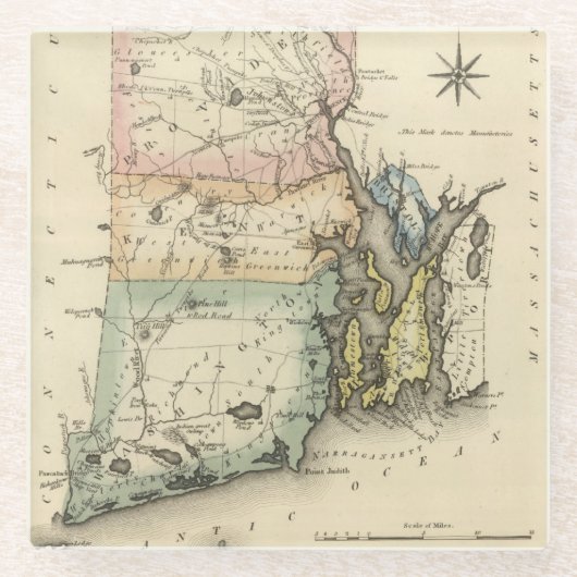 Dessous-de-verre En Verre Île de Rhode (Devant)