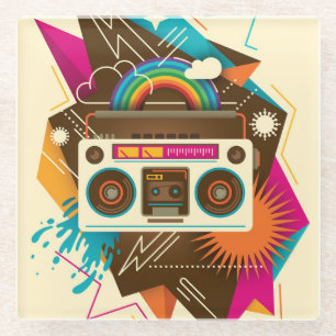 Dessous-de-verre En Verre Illustration Abstraite de la radio Vintage colorée