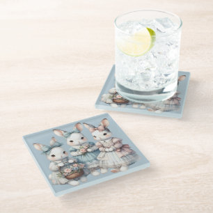 Dessous-de-verre En Verre Illustration aquarelle des sœurs lapins de cottage