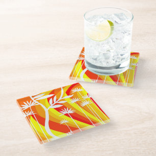 Dessous-de-verre En Verre Illustration botanique orange et blanc