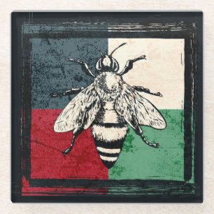 Dessous-de-verre En Verre Illustration colorée de l'insecte d'abeille vintag