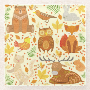 Dessous-de-verre En Verre Illustration d'animaux de forêt ornementaux.